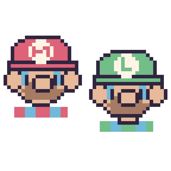 Modèle de pixel art Mario et Luigi sur une grille de 48 par 48 cases