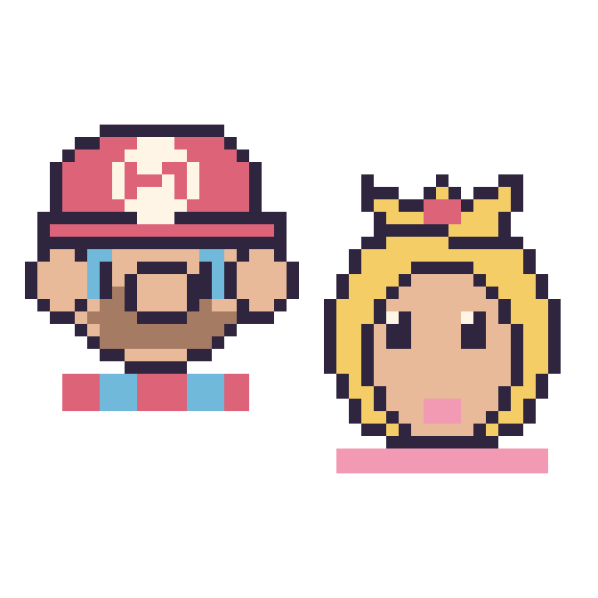 Modèle de pixel art Mario et Princesse Peach sur une grille de 48 par 48 cases