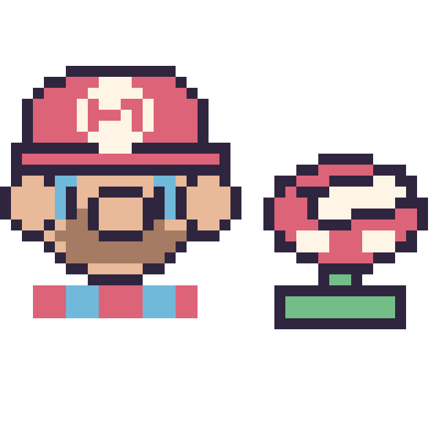 Modèle de pixel art Mario et Plante Piranha mini sur une grille de 40 par 40 cases