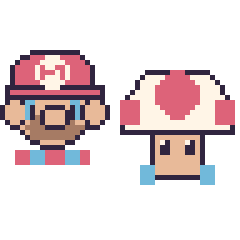 Pixel art Mario et Toad, grille 48 × 48