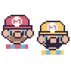 Pixel art Mario et Wario, grille 48 × 48