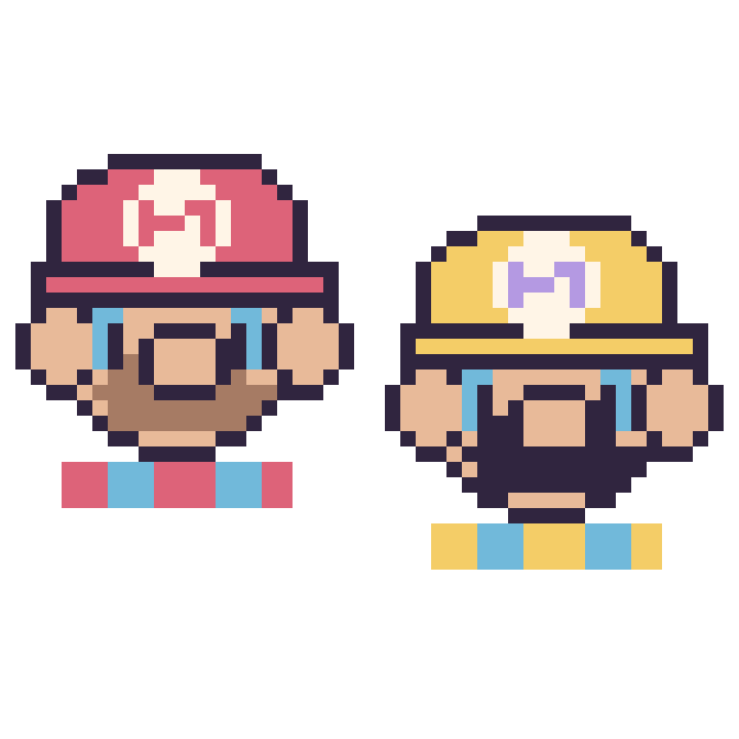 Modèle de pixel art Mario et Wario sur une grille de 48 par 48 cases