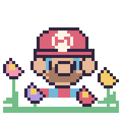 Pixel art Mario dans le jardin, grille 40 × 40
