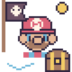 Pixel art Mario en aventure pirate, grille 40 × 40