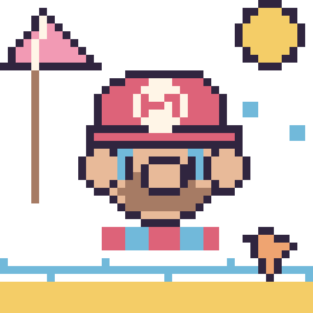 Modèle de pixel art Mario à la plage sur une grille de 40 par 40 cases
