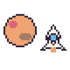 Pixel art Mars et Fusée kawaii 16 × 16, grille 40 × 40
