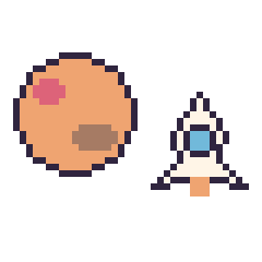 Pixel art Mars et Fusée simple 16 × 16, grille 40 × 40