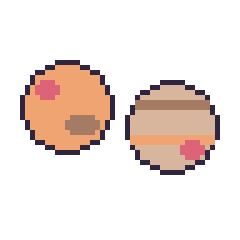 Pixel art Mars et Jupiter, grille 48 × 48