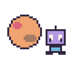 Pixel art Mars et Robot kawaii 16 × 16, grille 40 × 40