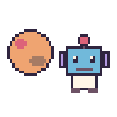 Pixel art Mars et Robot, grille 48 × 48
