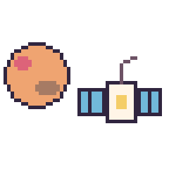 Pixel art Mars et Satellite, grille 48 × 48