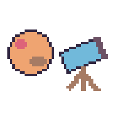 Pixel art Mars et Télescope, grille 48 × 48