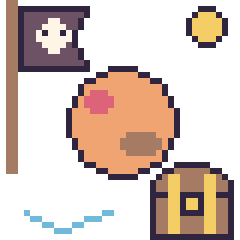 Pixel art Mars en aventure pirate, grille 40 × 40