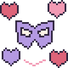 Pixel art Masque de super-héros avec des cœurs, grille 40 × 40