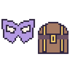 Pixel art Masque de super-héros et Coffre de pirate, grille 48 × 48