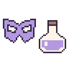Pixel art Masque de super-héros et Potion, grille 48 × 48