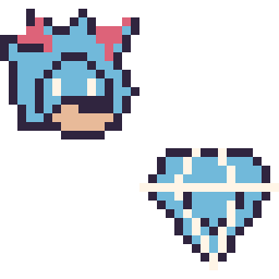 Pixel art Metal Sonic mini et Diamant kawaii 16 × 16, grille 32 × 32