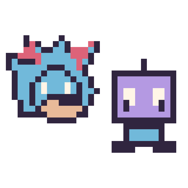 Modèle de pixel art Metal Sonic mini et Robot kawaii 16 × 16 sur une grille de 32 par 32 cases