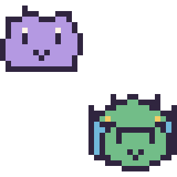Pixel art Métamorph mini et Fantyrm mini, grille 32 × 32