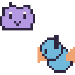 Pixel art Métamorph mini et Gobou mini, grille 32 × 32