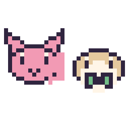 Pixel art Mew mini et Brindibou mini, grille 32 × 32