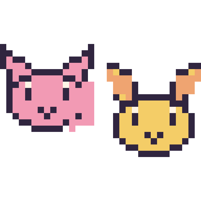 Modèle de pixel art Mew mini et Feunnec mini sur une grille de 32 par 32 cases