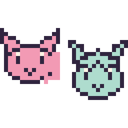 Pixel art Mew mini et Givrali mini, grille 32 × 32