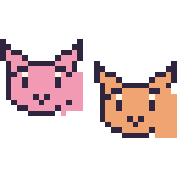 Pixel art Mew mini et Goupix mini, grille 32 × 32