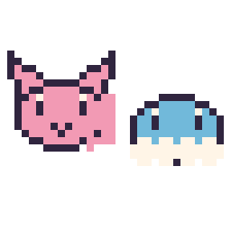 Pixel art Mew mini et Grenousse mini, grille 32 × 32