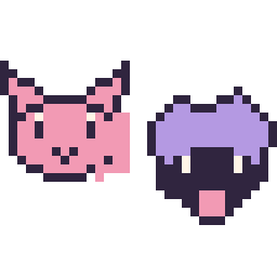 Pixel art Mew mini et Kokiyas mini, grille 32 × 32