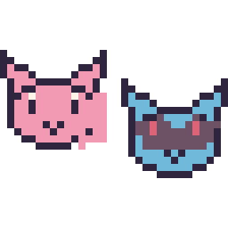 Pixel art Mew mini et Lucario mini, grille 32 × 32