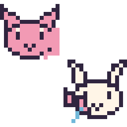 Pixel art Mew mini et Nymphali mini, grille 32 × 32