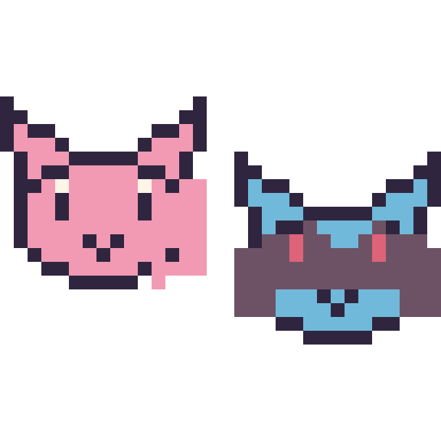 Modèle de pixel art Mew mini et Riolu mini sur une grille de 32 par 32 cases