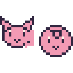 Pixel art Mew mini et Rondoudou mini, grille 32 × 32