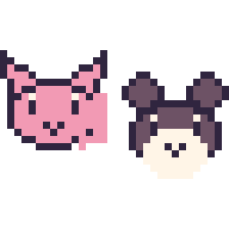 Pixel art Mew mini et Ronflex mini, grille 32 × 32
