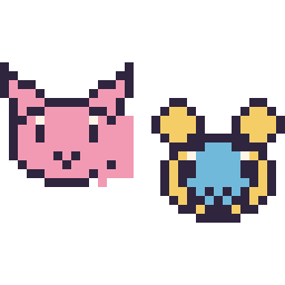 Pixel art Mew mini et Wattouat mini, grille 32 × 32