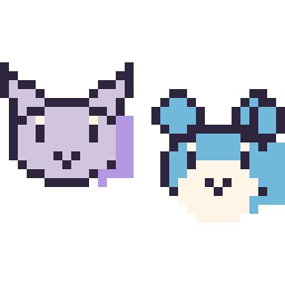 Pixel art Mewtwo mini et Azurill mini, grille 32 × 32