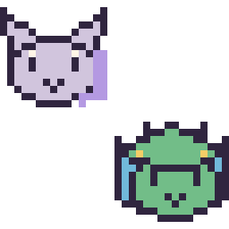 Pixel art Mewtwo mini et Fantyrm mini, grille 32 × 32