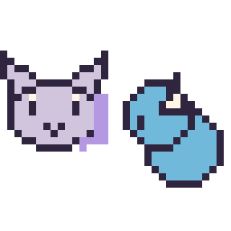 Pixel art Mewtwo mini et Lokhlass mini, grille 32 × 32