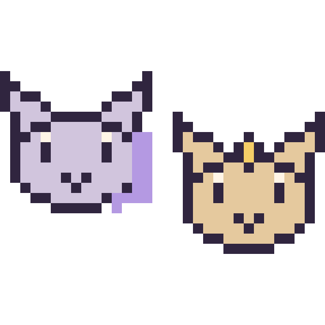 Modèle de pixel art Mewtwo mini et Miaouss mini sur une grille de 32 par 32 cases