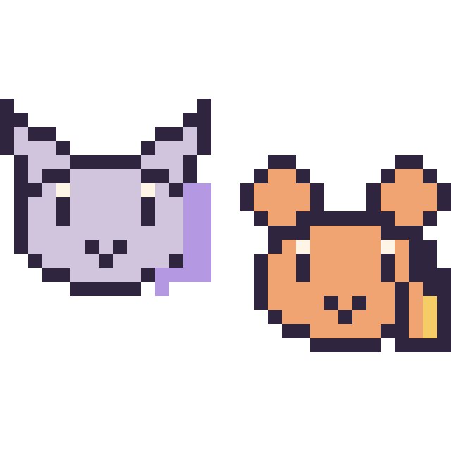 Modèle de pixel art Mewtwo mini et Ouisticram mini sur une grille de 32 par 32 cases