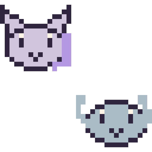 Modèle de pixel art Mewtwo mini et Racaillou mini sur une grille de 32 par 32 cases