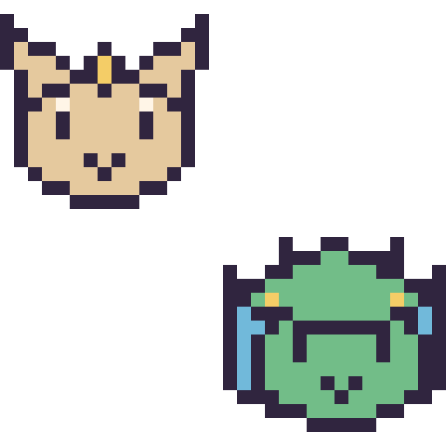Modèle de pixel art Miaouss mini et Fantyrm mini sur une grille de 32 par 32 cases