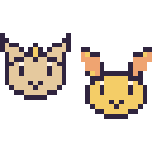 Modèle de pixel art Miaouss mini et Feunnec mini sur une grille de 32 par 32 cases