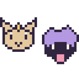 Pixel art Miaouss mini et Kokiyas mini, grille 32 × 32