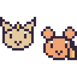 Pixel art Miaouss mini et Ouisticram mini, grille 32 × 32