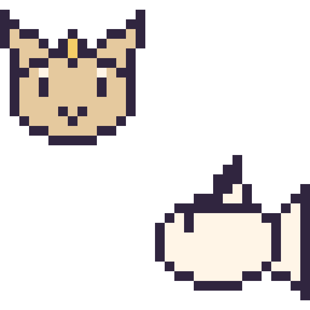 Modèle de pixel art Miaouss mini et Poissirène mini sur une grille de 32 par 32 cases