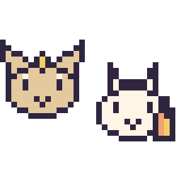 Pixel art Miaouss mini et Ponyta mini, grille 32 × 32