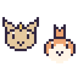 Pixel art Miaouss mini et Poussifeu mini, grille 32 × 32