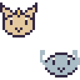 Pixel art Miaouss mini et Racaillou mini, grille 32 × 32